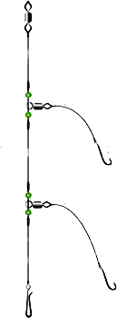 The two hook flapper rig is one of the best saltwater fishing rigs to use from an anchored boat when the tide isn't running too strongly.